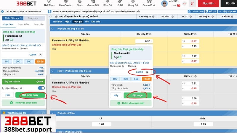 Cách cược kèo phạt góc tại thể thao 388bet