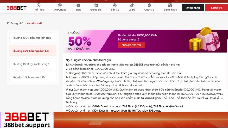 Điều kiện nhận khuyến mãi 388bet