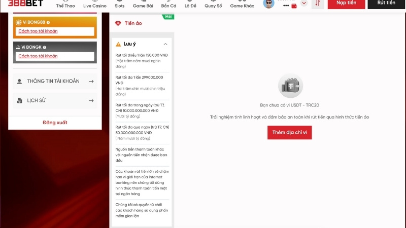 liên kết ví tiền ảo vào hệ thống 388bet