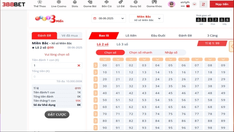 Trò chơi lô đề 3 miền 388bet