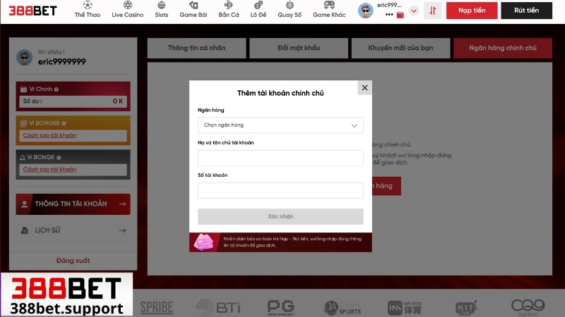 Liên kết ngân hàng để nạp tiền 388bet